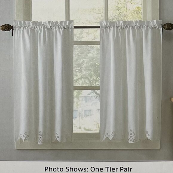 Window Curtain Tiers-- Rod Pocket 58"W x 36"L White - Picture 4 of 5